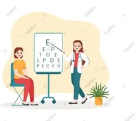 تصویر وکتور معاینه چشم کودکانه – چارت بینایی‌سنجی با پزشک و بیمار – فایل JPG و EPS 
