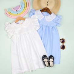 تصویر پیراهن بهاری صوفیا کجراه بچه‌گانه | پیراهن گلدوزی‌دار دخترانه سبک و خنک 