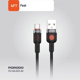 تصویر کابل 1.2 متری آلومینیومی USB به Type-C مدل Porodo Braided Cable USB-A to Type-C PD-CBL0012-BK 