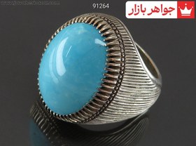 تصویر انگشتر نقره فیروزه نیشابوری درشت کلکسیونی اعلا مردانه دست ساز کد 91264 