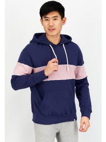 تصویر سویشرت مردانه با کلاه و آستین بلند دو رنگ، سرمه‌ای برند sovereign code Men Hooded Two-Tone Long Sleeve Sweatshirt, Navy