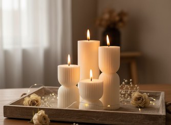 تصویر شمع دکوری استوانه کمر باریک - طوسی 