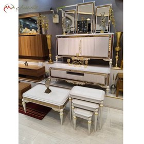 تصویر ست آینه کنسول و میز تلویزیون چوبی شیک آینه ای 