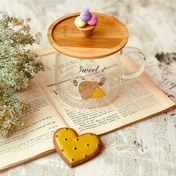 تصویر ماگ پیرکس درب بامبو طرح بستنی 