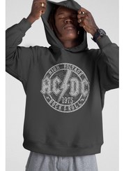 تصویر هودی مردانه ضخیم آنتراسیت با طراحی صاف و کلاهدار AC/DC برند rock&roll Flat Acdc Hooded Thick Anthracite Men's Sweatshirt