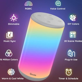 تصویر چراغ رومیزی هوشمند گووی مدل Govee RGBIC **English Title:** Govee RGBIC Table Lamp - Smart Lamp with Alexa Compatibility, Music Sync, 43 Scene Modes, Color-Changing LED for Bedroom