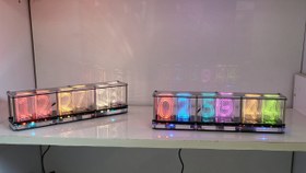 تصویر ساعت دیجیتال RGB نیکسی nixie clock همراه با اکولایزر مدل NixGlow 