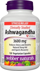 تصویر آشواگاندا وبر نچرالز 3600 میلی گرم(120 کپسول) Ashwagandha stress relief Webber Naturals 120 capsules 3600mg