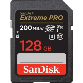 تصویر کارت حافظه SDXC سن دیسک مدل Extreme Pro کلاس 10 استاندارد UHS-I U3 V30 سرعت 200 مگابایت بر ثانیه ظرفیت 128 گیگابایت SanDisk SDXC Extreme Pro Class 10 UHS-I U3 V30 Speed 200MB/s 128GB Memory Card