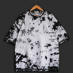 تصویر تیشرت تای دای ( شیبوری ) اورسایز سفید-مشکی - عرض: 65 سانتی متر- قد: 80 سانتی متر Black & White Oversized Tie Dye Tshirt