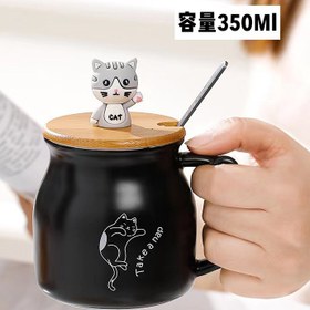 تصویر ماگ گربه درب بامبو 