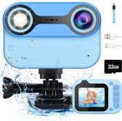 تصویر دوربین ضد آب کودکان مسرو - ارسال 20 روز کاری Masroo Kids Waterproof Camera, Kids Camera 2.4'' HD 1080P Birthday Gifts for Girls Boys 3-12 Year Old, Toddler Digital Action Camera with 32GB Card (Blue)