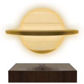 تصویر چراغ خواب کره زحل معلق با پایه چوبی Suspended Saturn lamp with wooden base