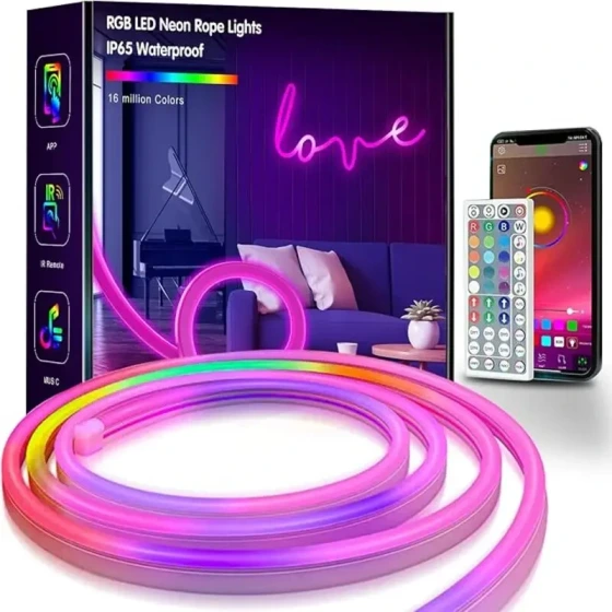 خرید و قیمت نوار نور نئون LED کِیکو ۵ متری RGB با کنترل از راه دور | ترب