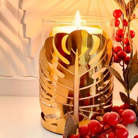 تصویر شمعدان جا شمعی یا گلدان فلز و شیشه 