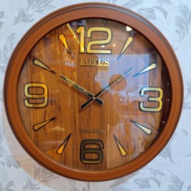 تصویر ساعت دیواریِ لوتوس چوبی عسلی - 60 سانتی Lotus clock