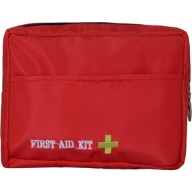 تصویر جعبه کمک های اولیه کوچک قرمز با لوازم 