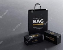 تصویر موكاپ جعبه کفش سیاه و طلایی – Shoes box mockup black gold realistic 