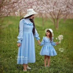 تصویر ست پیراهن مادر و دختر مدل سپنتا برند شیکسون رنگ آبی روشن 