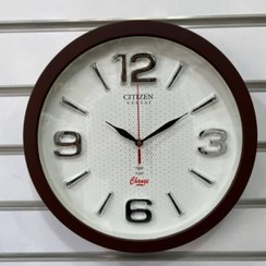 تصویر ساعت دیواری سیتیزن گرد قیمت مناسب - قهوه ای اعداد نقره ای 