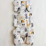 تصویر تشک کالسکه و صندلی غذا طرح شیر و زرافه 