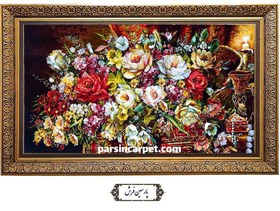 تصویر تابلو فرش دستباف گل های ریخته روی میز – کد TG1404 
