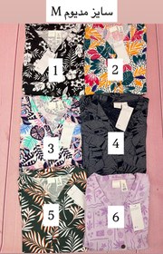 تصویر ساحلی بلند اچ اند ام آستین کوتاه جلو دکمه دار - طرح 