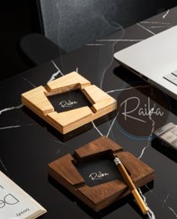 تصویر زیر سیگاری مربع فلز و چوب Square metal and wood ashtray