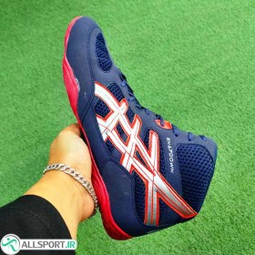 تصویر کفش کشتی طرح اصلی اسیکس Acics fighting shoes Navy Blue Red 