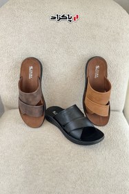 تصویر دمپایی مردانه شیما مدل مک کوئین رنگ مشکی و قهوه ای 