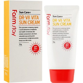 تصویر کرم ضد آفتاب بدون رنگ فارم استی SPF 50 مدل DR V8 VITA ‌ مناسب انواع پوست حجم 70 میلی‌لیتر 