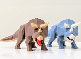 تصویر پازل سه بعدی دایناسور سه شاخ با اتصالات مگنتی 