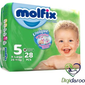 تصویر پوشک بچه مولفیکس ترکیه سایز 5 بسته 34 عددی ا molfix turk diaper size 5 pack of 34 molfix turk diaper size 5 pack of 34