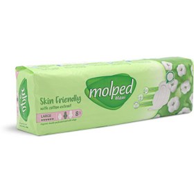 تصویر نوار بهداشتی بالدار ضخیم مشبک سایزبزرگ سازگارباپوست مولپد 8 عدد Molped Ultra Large Sanitary Pad 8pcs