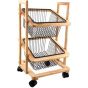 تصویر سبد سیب زمینی و پیاز چوبی دو طبقه 