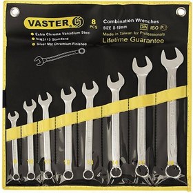 تصویر آچار کیفی 8 عددی یک سر تخت یک سر رینگ واستر(سایز ۸ تا ۱۹) Combination-Wrench-Set-8pcs-Vaster