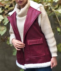 تصویر وست زنانه سوییت داخل‌کرکی – فری‌سایز ۳۶ تا ۴۶ مناسب پاییز، زمستان و بهار - زرشکی 