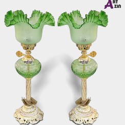 تصویر چراغ نفتی سبز شمعدان لاله کریمخانی طرح قدیمی 