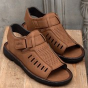 تصویر صندل مردانه چسبی مدل منچستر رنگ عسلی 