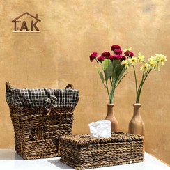 تصویر ست سطل و جا دستمال کاغذی حصیری 