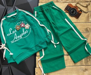 تصویر ست دورس پنبه اسپان شلوار بگ کتان گل برجسته 