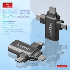تصویر مبدل USB OTG به microUSB / لایتنینگ / USB-C ارلدام مدل ET-OT80 