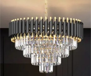 تصویر لوستر سانتی مدل دولول - مشکی طلایی / 50 سانت 