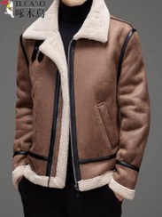 تصویر کاپشن چرم بوفالو گرید A کد 8801 - قهوه ای / 4XL گرید A