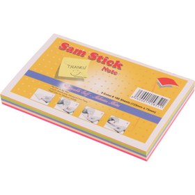 تصویر کاغذ یادداشت چسب دار رنگی Sam Stick Note 12.5*7.5cm بسته 100 برگی Sam Stick Note 12.5*7.5cm Note Paper 100 Sheets