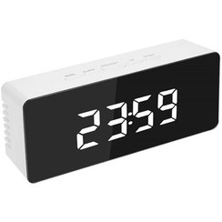 تصویر ساعت رومیزی دیجیتال آینه ای LED - سفید LED Mirror Digital Desk Clock
