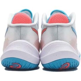 تصویر کتونی تخصصی والیبال اسیکس متارایز سفید آبی نارنجی Asics Metarise White Blue Orange 