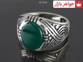 تصویر انگشتر نقره عقیق سبز حداکثرتاسایز50 بچه گانه کد 101434 