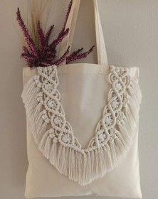 تصویر تُوت بَگ بوهو کتان macrame tot bag boho cotton