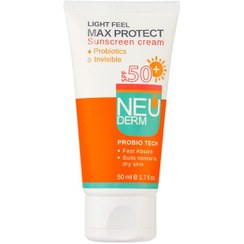 تصویر کرم ضد آفتاب SPF50 نئودرم مکس پروتکت انواع پوست بیرنگ Sunscreen cream SPF50 Neoderm Max Protect for all skin types 50ml